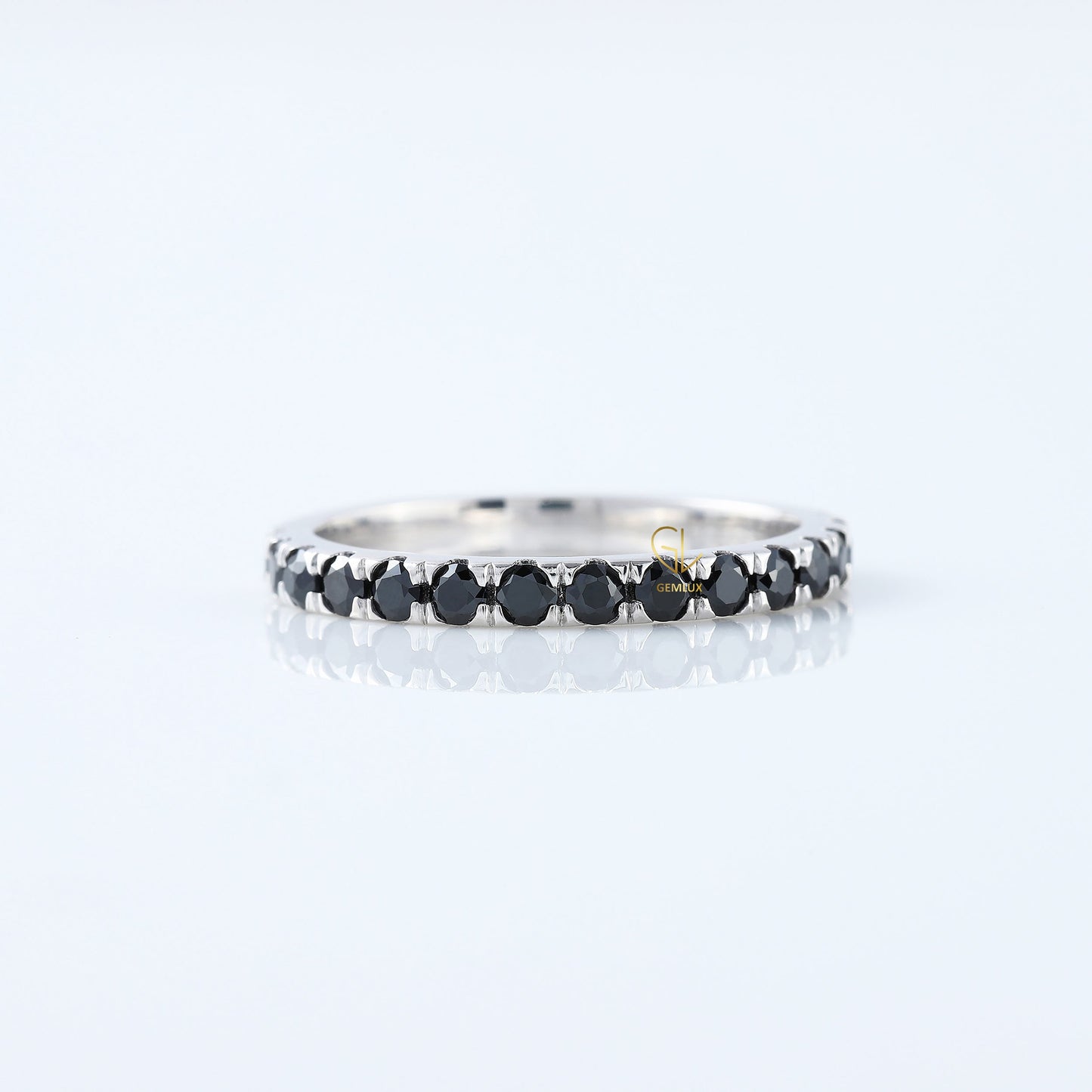 Round Cut Black Moissanite Diamond Eternity Wedding Band