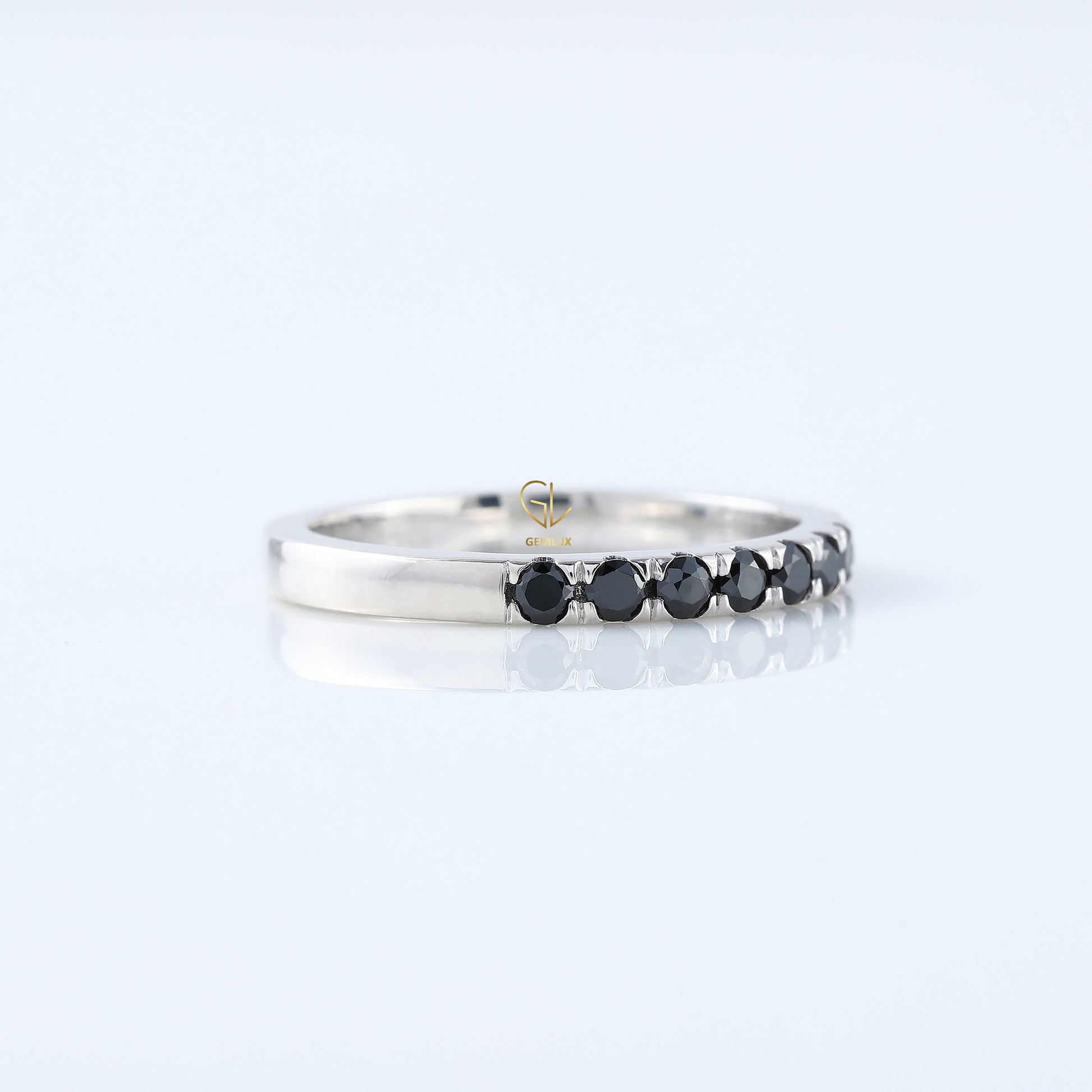 Round Cut Black Moissanite Diamond Eternity Wedding Band