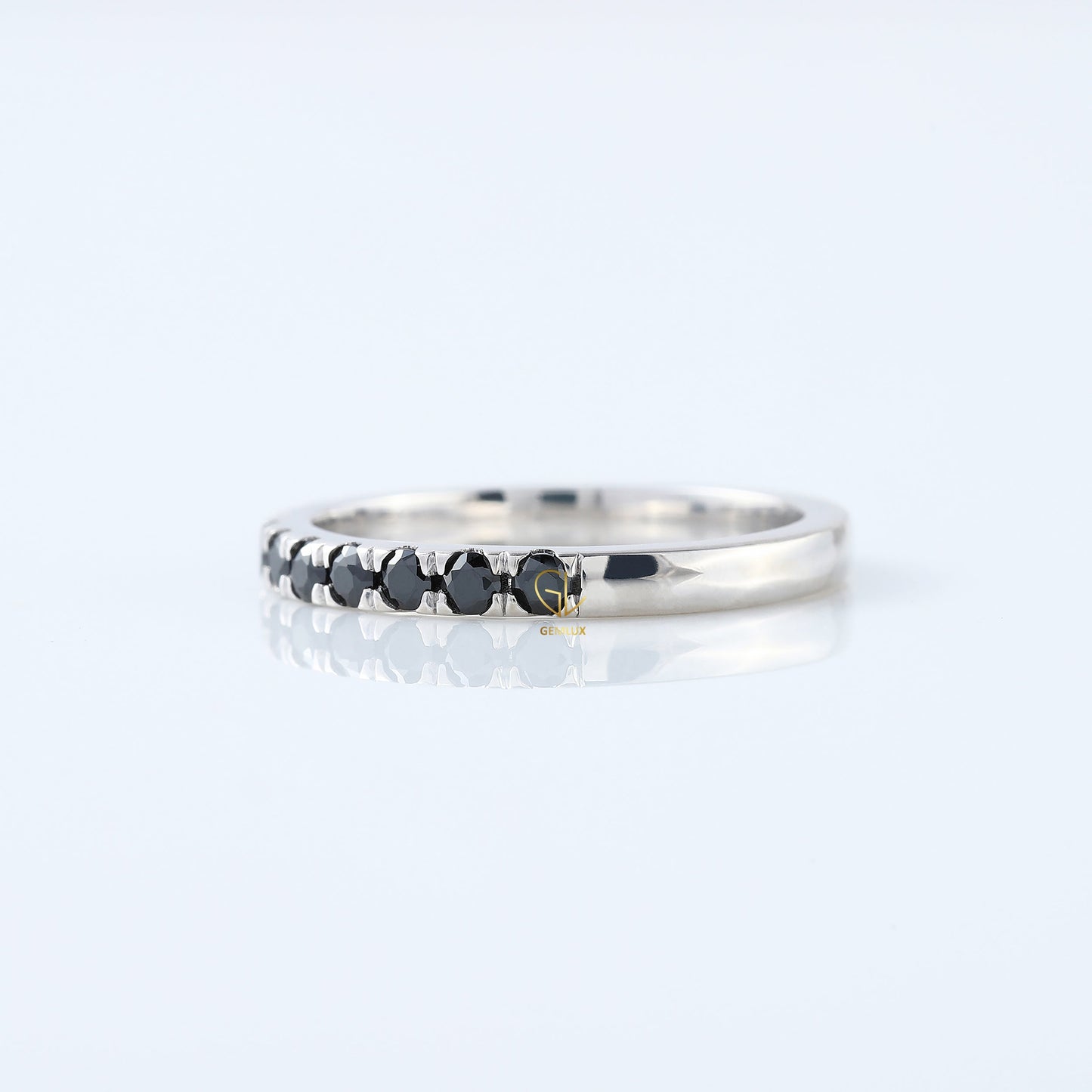 Round Cut Black Moissanite Diamond Eternity Wedding Band