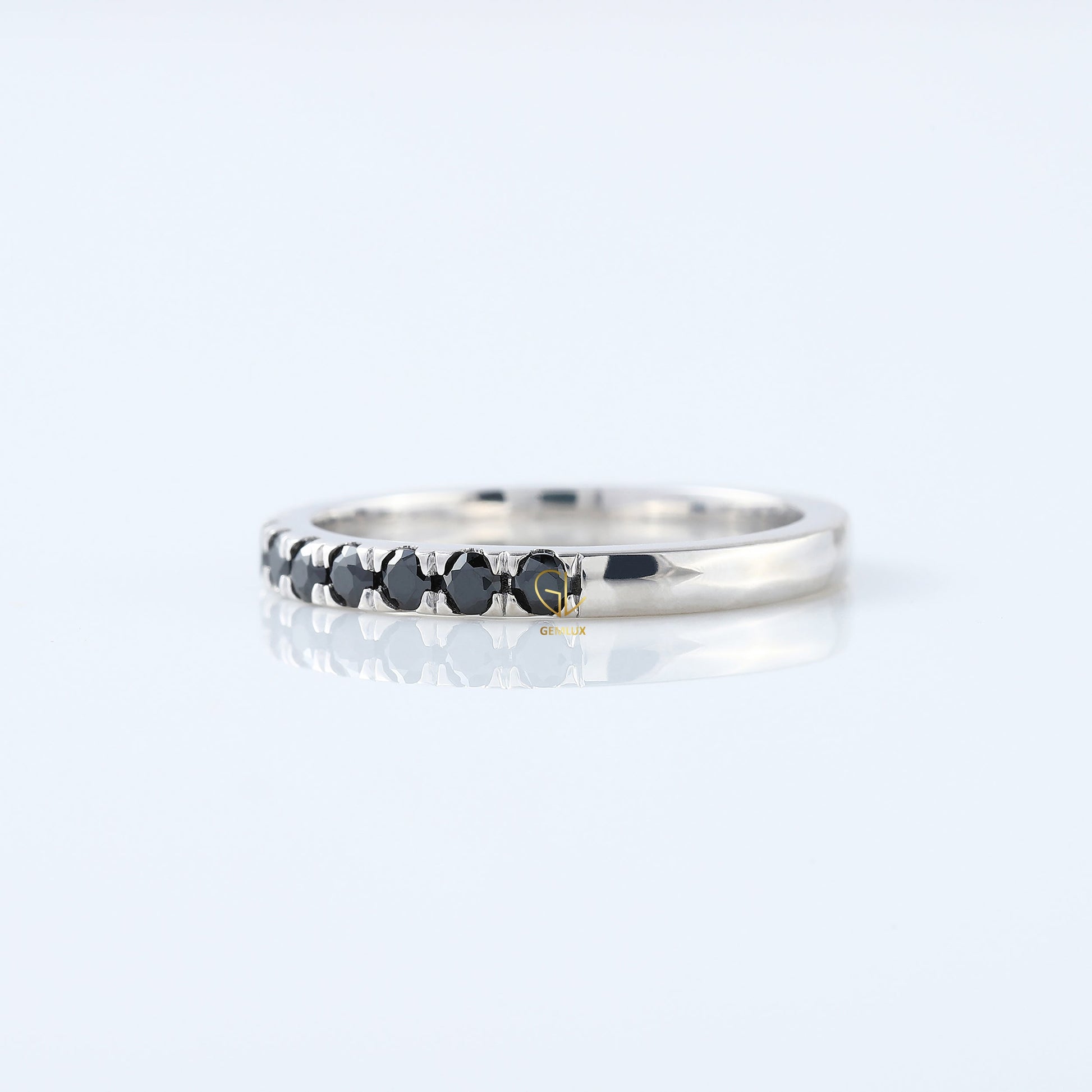 Round Cut Black Moissanite Diamond Eternity Wedding Band