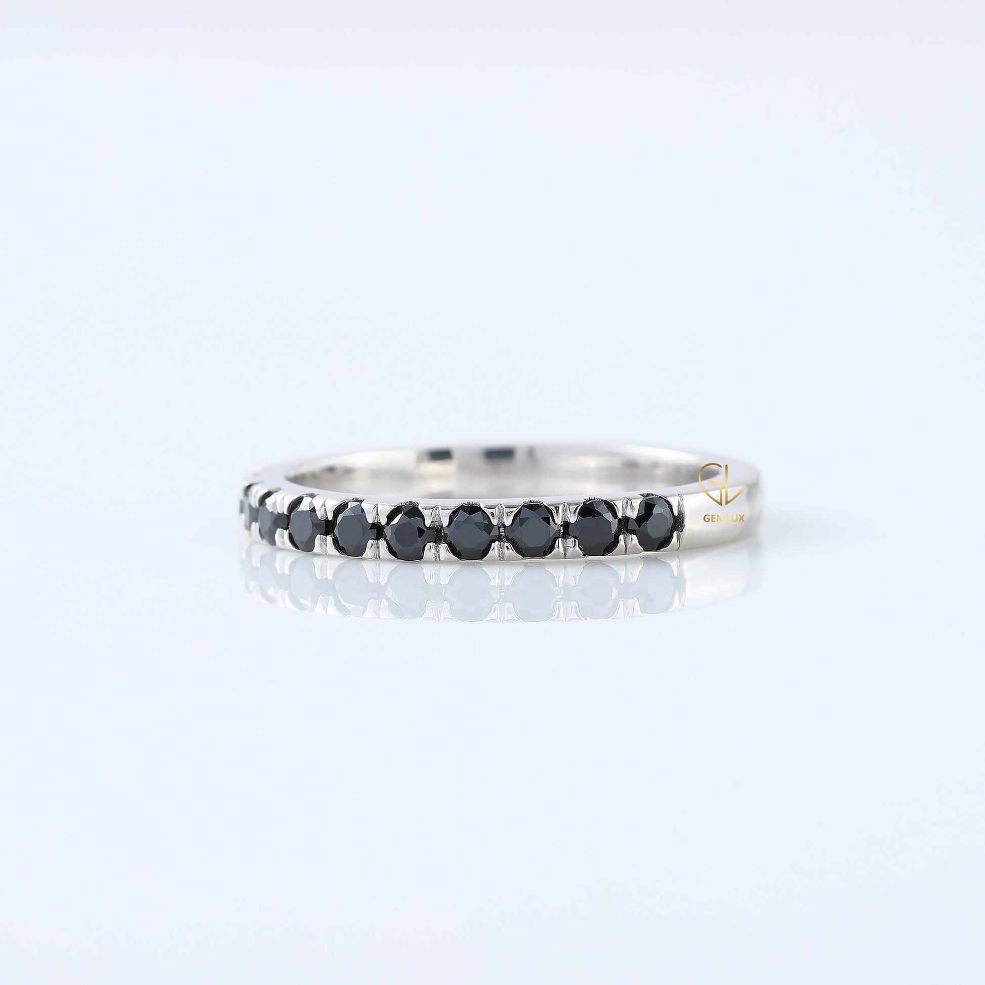 Round Cut Black Moissanite Diamond Eternity Wedding Band