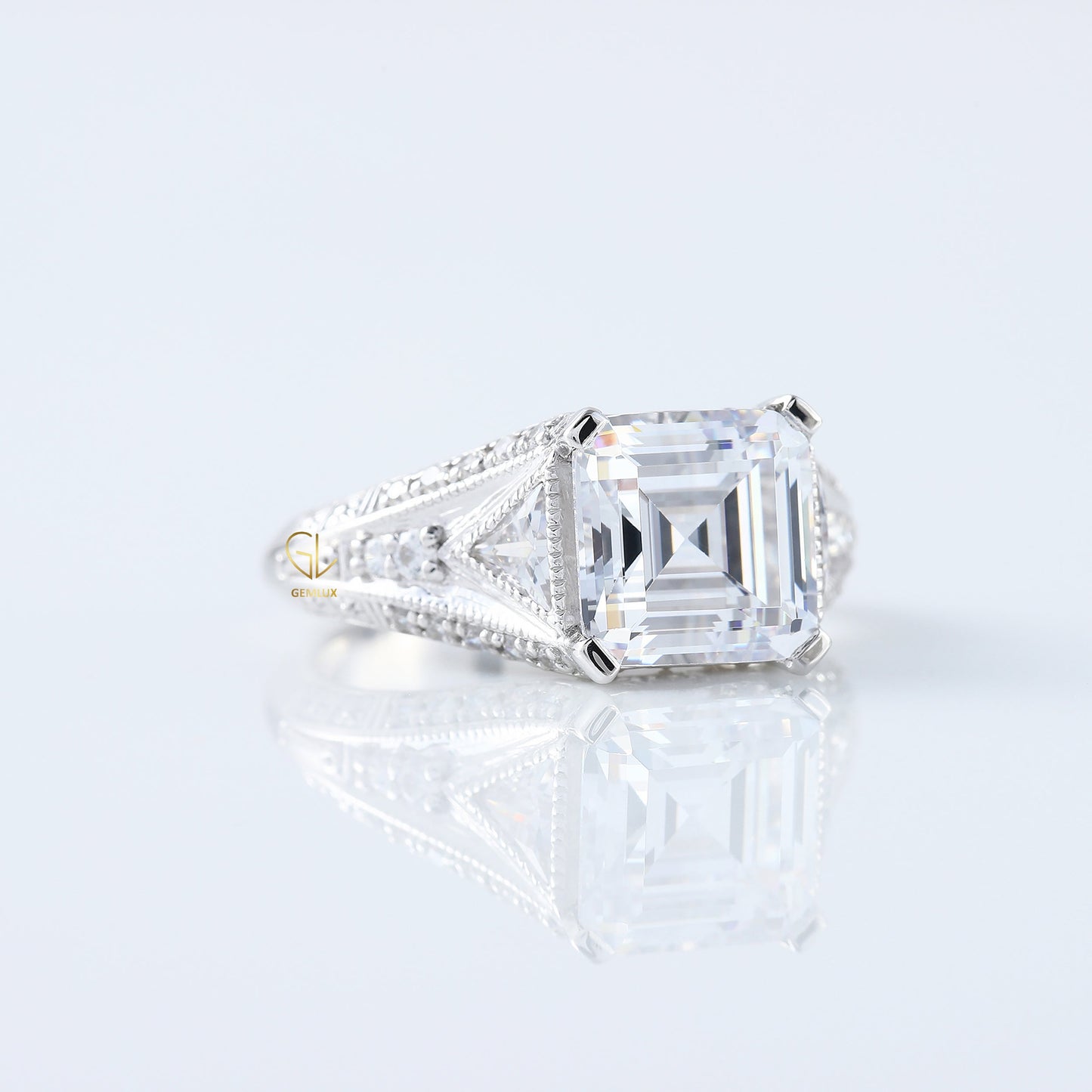 Vintage Art Deco IGI Certified Asscher Cut Lab Grown Diamond Engagement Ring