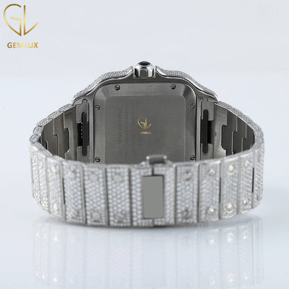 D VVS Moissanite Roman Number Blue Dial Swiss Made Wrist Watch