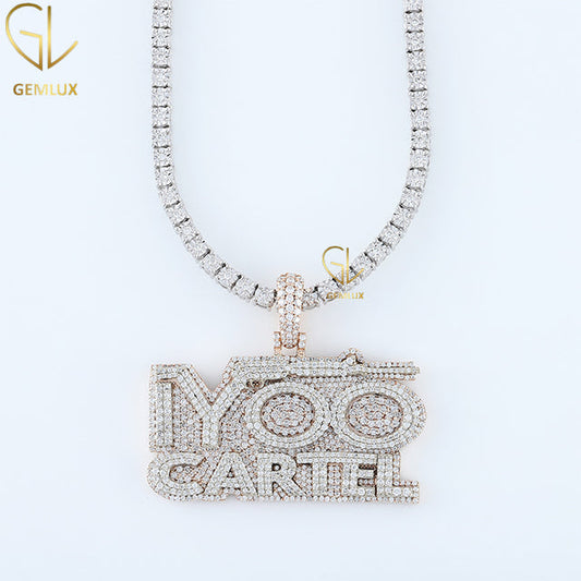 HipHop Iced Out Moissanite Diamond Letter Pendant With Chain