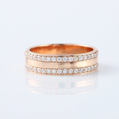 Two Row Round Cut Moissanite Diamond Eternity Wedding Band