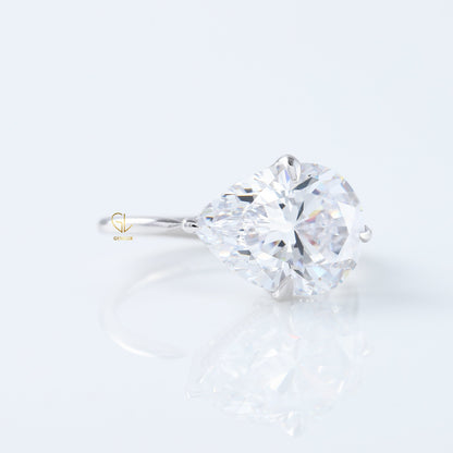 Certified East To West Pear Cut Lab Grown Diamond Hidden Halo Classic Solitaire Engagement Ring