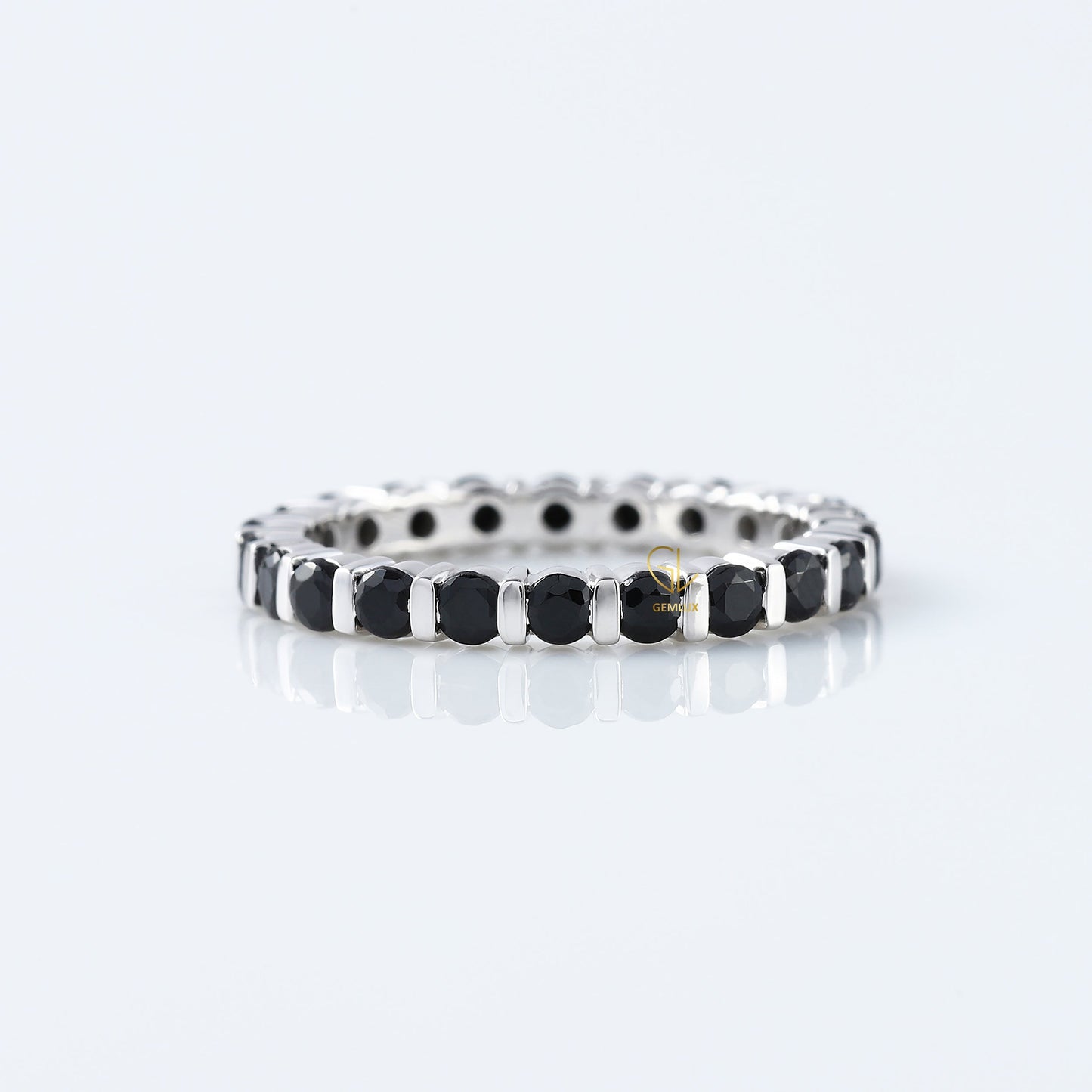 Round Cut Black Moissanite Diamond Bar Setting Eternity Wedding Band