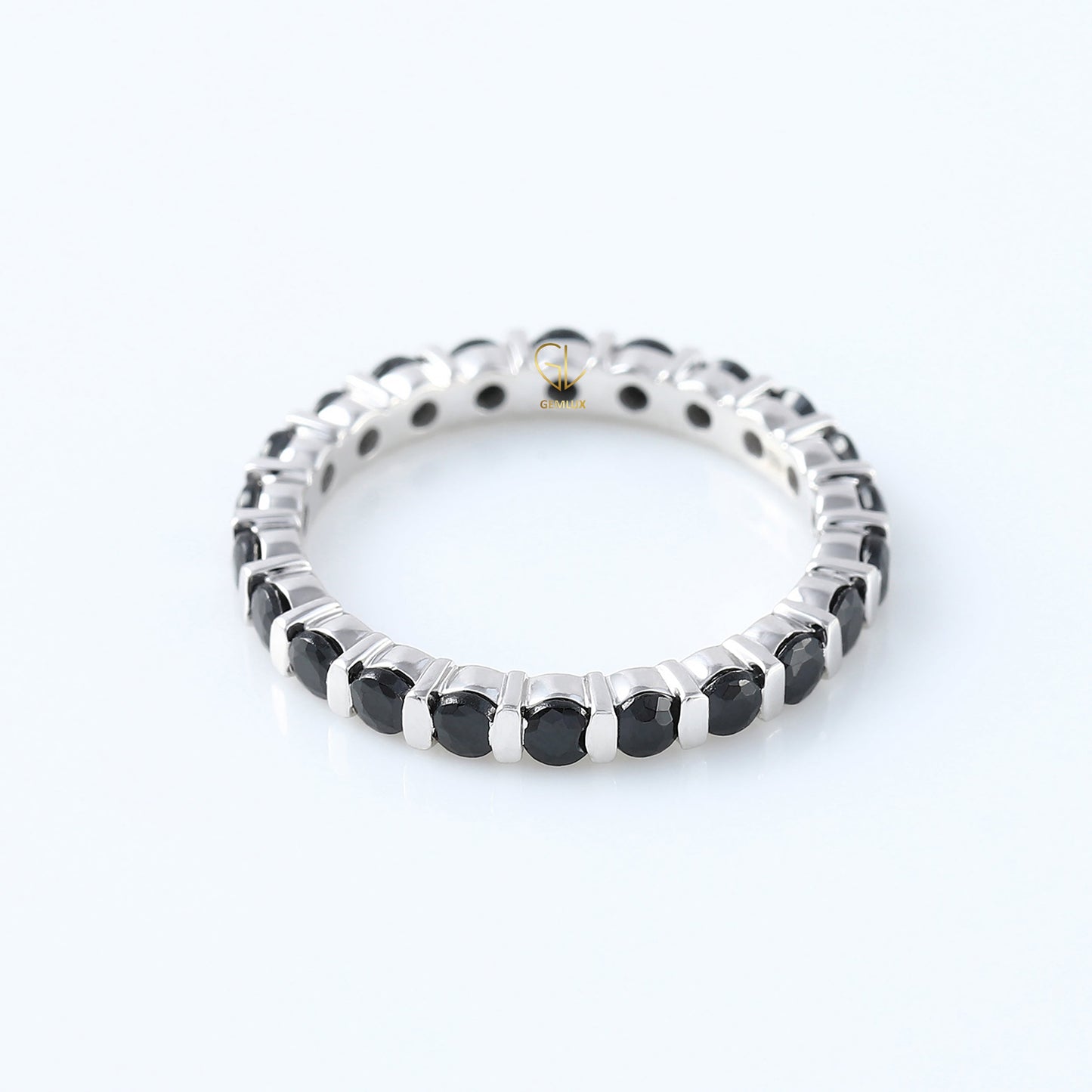 Round Cut Black Moissanite Diamond Bar Setting Eternity Wedding Band