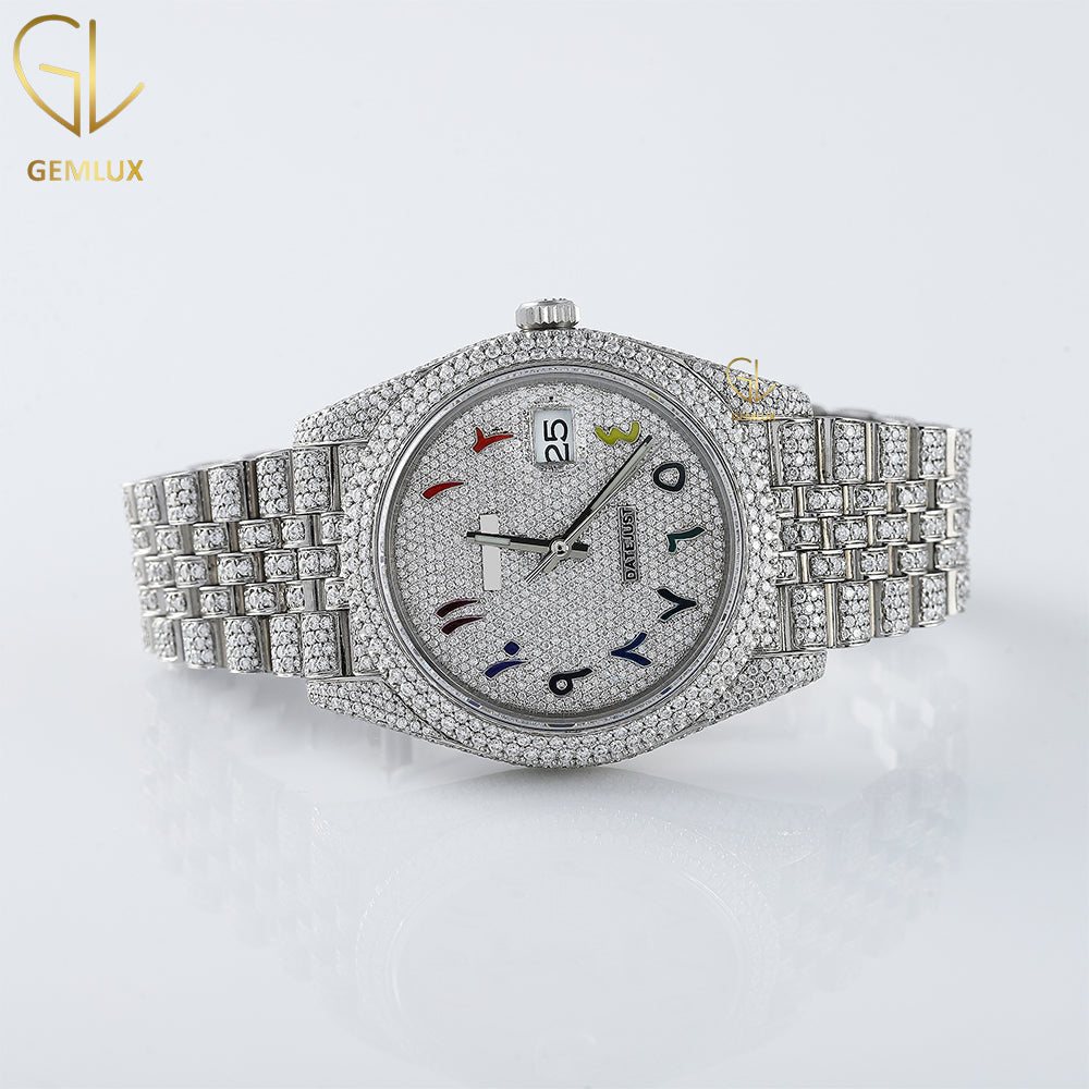 Icy VVS Moissanite Diamond Arabic Dial Datejust Hiphop Wrist Watch