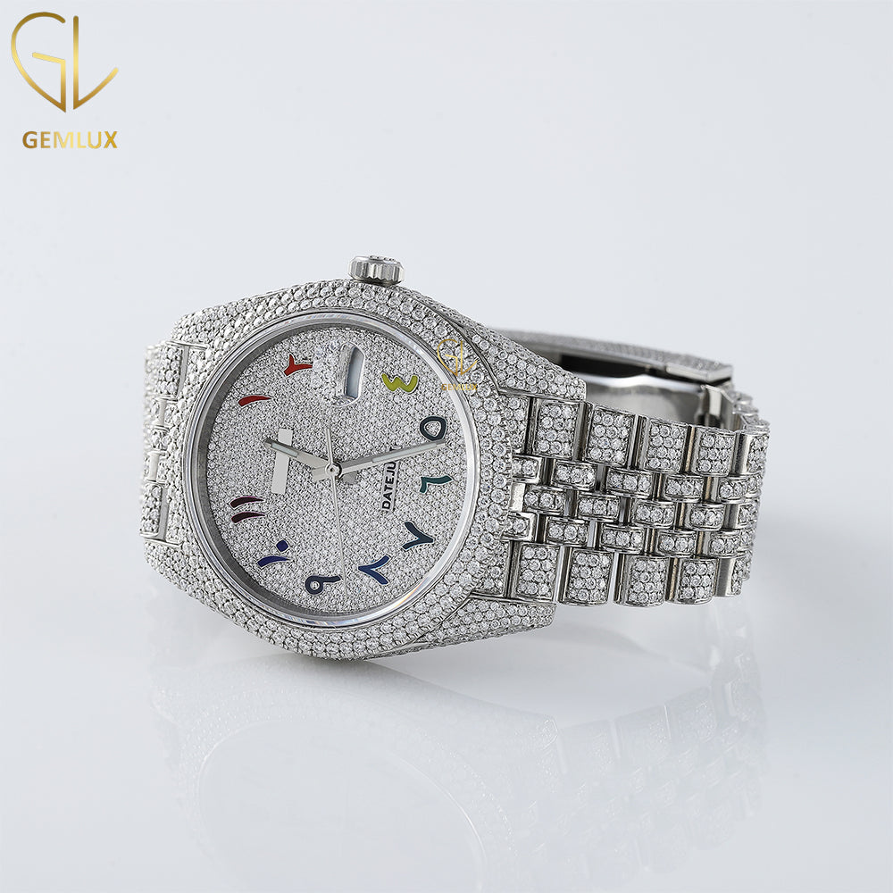 Icy VVS Moissanite Diamond Arabic Dial Datejust Hiphop Wrist Watch