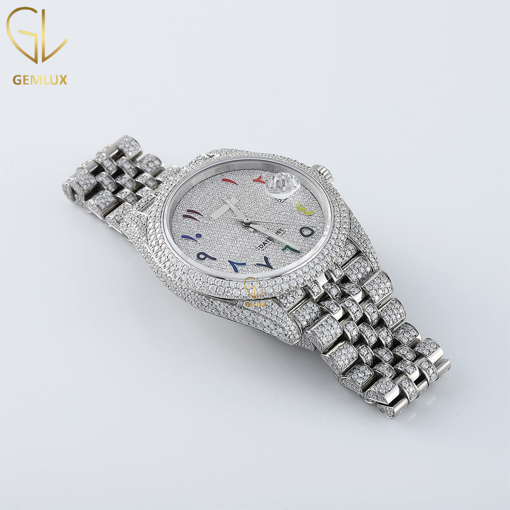 Icy VVS Moissanite Diamond Arabic Dial Datejust Hiphop Wrist Watch