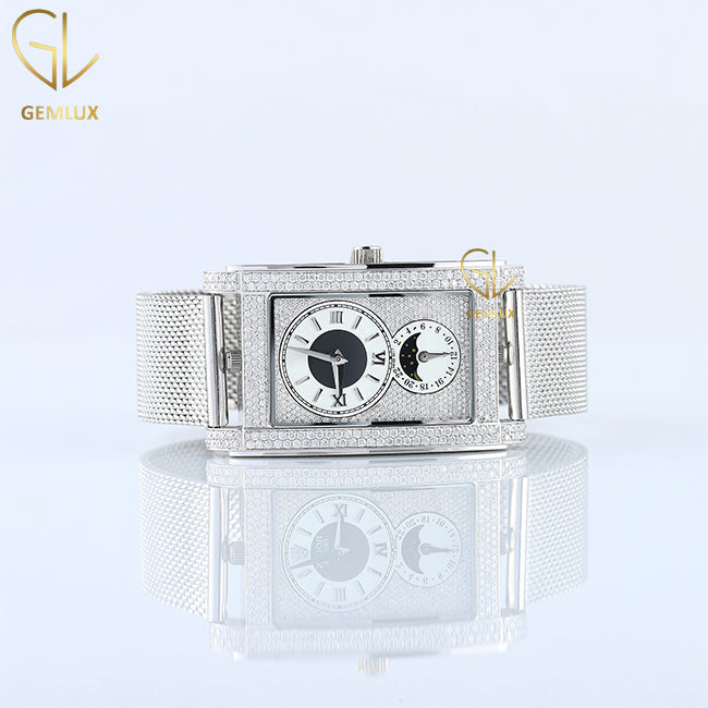 Moissanite Diamond Iced Out Rectangle Dial Quartz Watch 