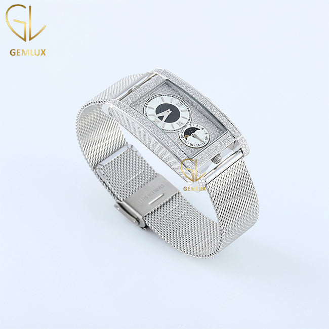 Moissanite Diamond Iced Out Rectangle Dial Quartz Watch 