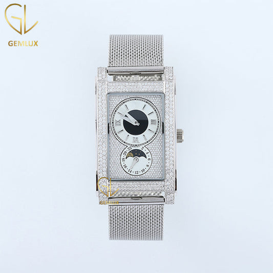 Moissanite Diamond Iced Out Rectangle Dial Quartz Watch 