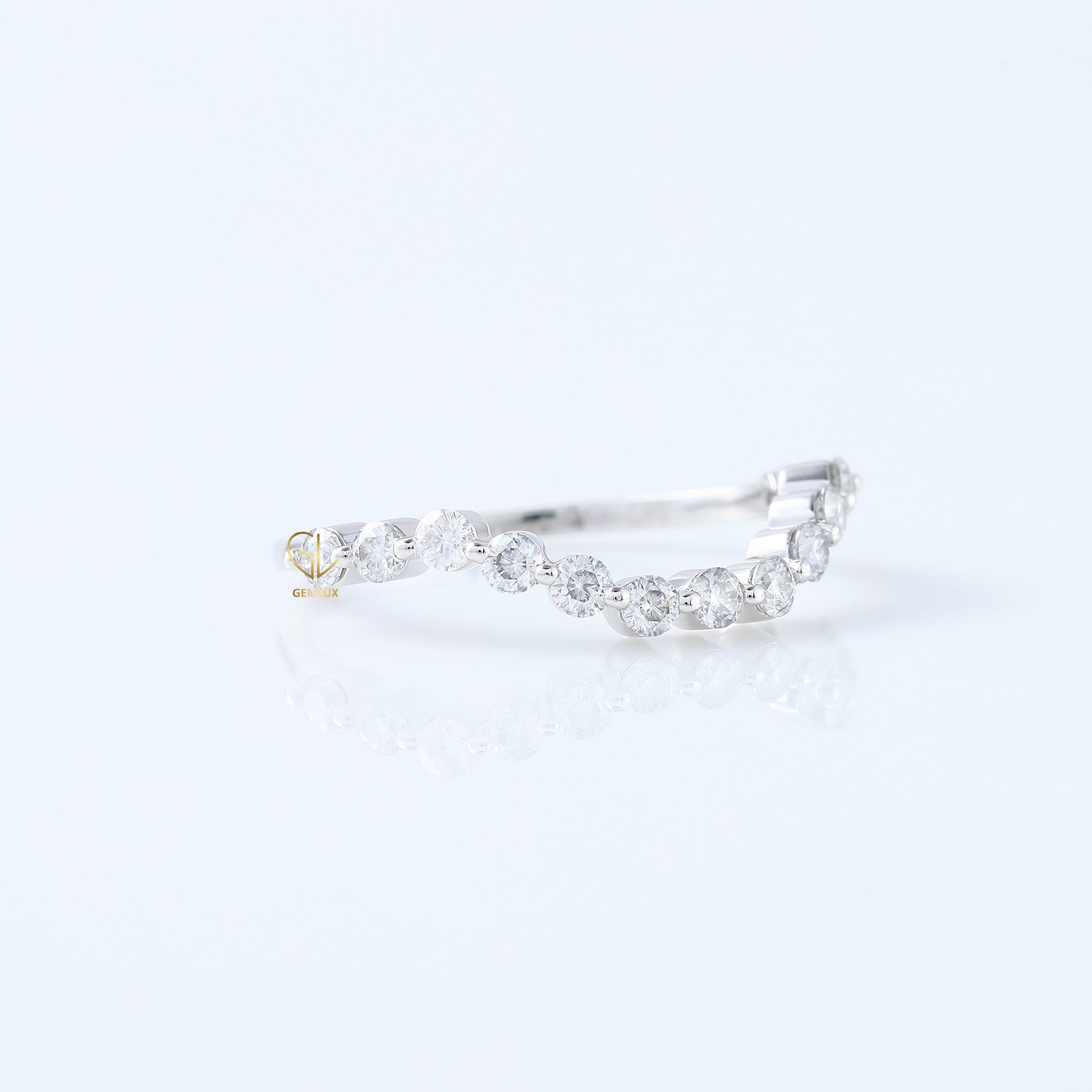 Round Cut Moissanite Diamond Curved Wedding Band