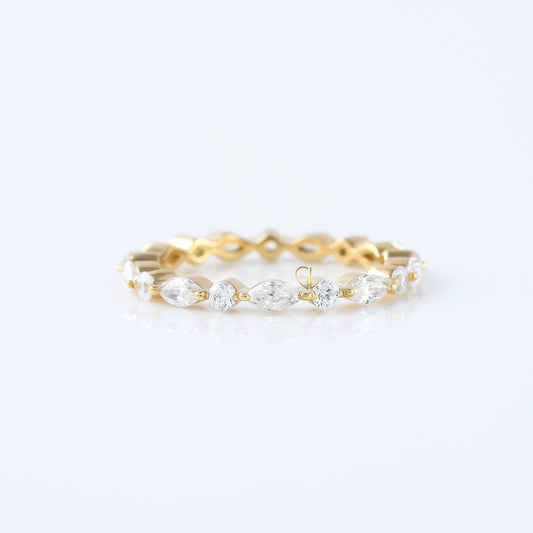 Marquise/Round Cut Moissanite Diamond Minimalist Eternity Wedding Band