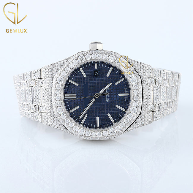 Iced Out Blue Dial Moissanite Diamond Hip Hop Watch