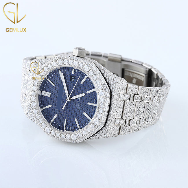 Iced Out Blue Dial Moissanite Diamond Hip Hop Watch