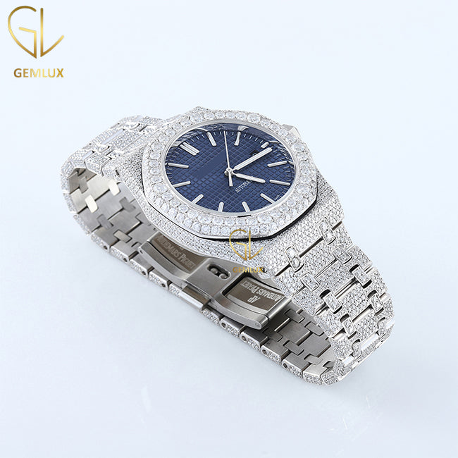 Iced Out Blue Dial Moissanite Diamond Hip Hop Watch