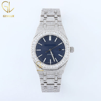 Iced Out Blue Dial Moissanite Diamond Hip Hop Watch