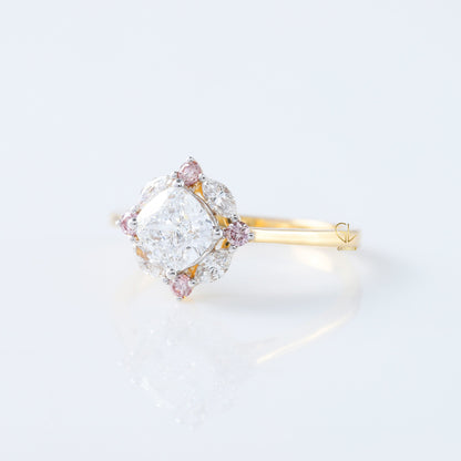 IGI Certified 1.5CT Cushion Cut Lab Grown Diamond Halo Engagement Ring