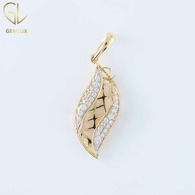 14K Gold Moissanite Diamond Leaf Inspired Pendant For Women