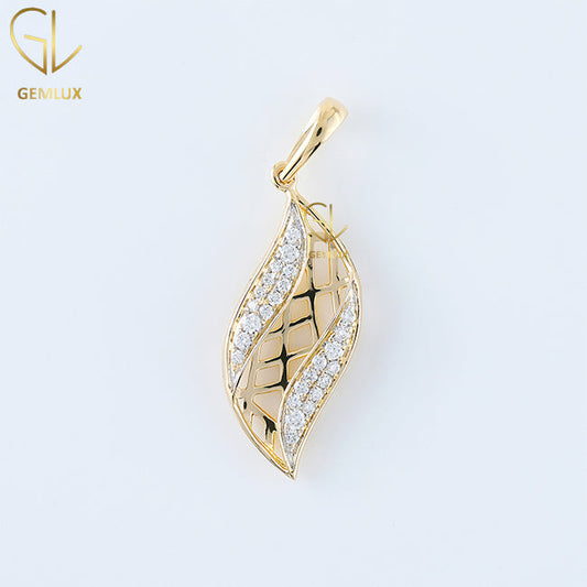 14K Gold Moissanite Diamond Leaf Inspired Pendant For Women