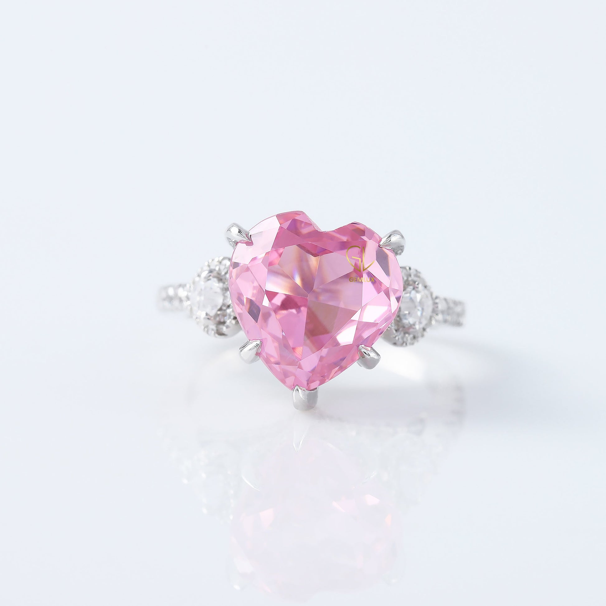 IGI Certified Pink Heart Shape Lab Grown Diamond Hidden Halo Engagement Ring