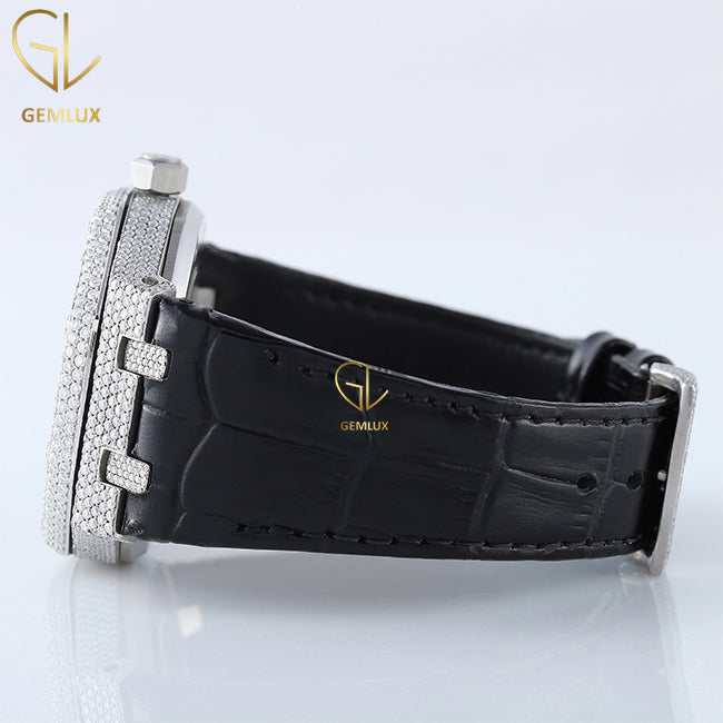 Automatic Movement Moissanite Diamond Leather Strap Watch 