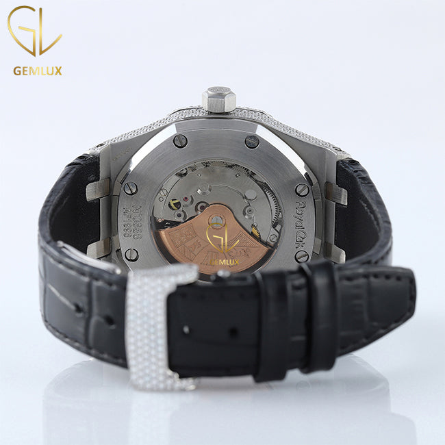 Automatic Movement Moissanite Diamond Leather Strap Watch 