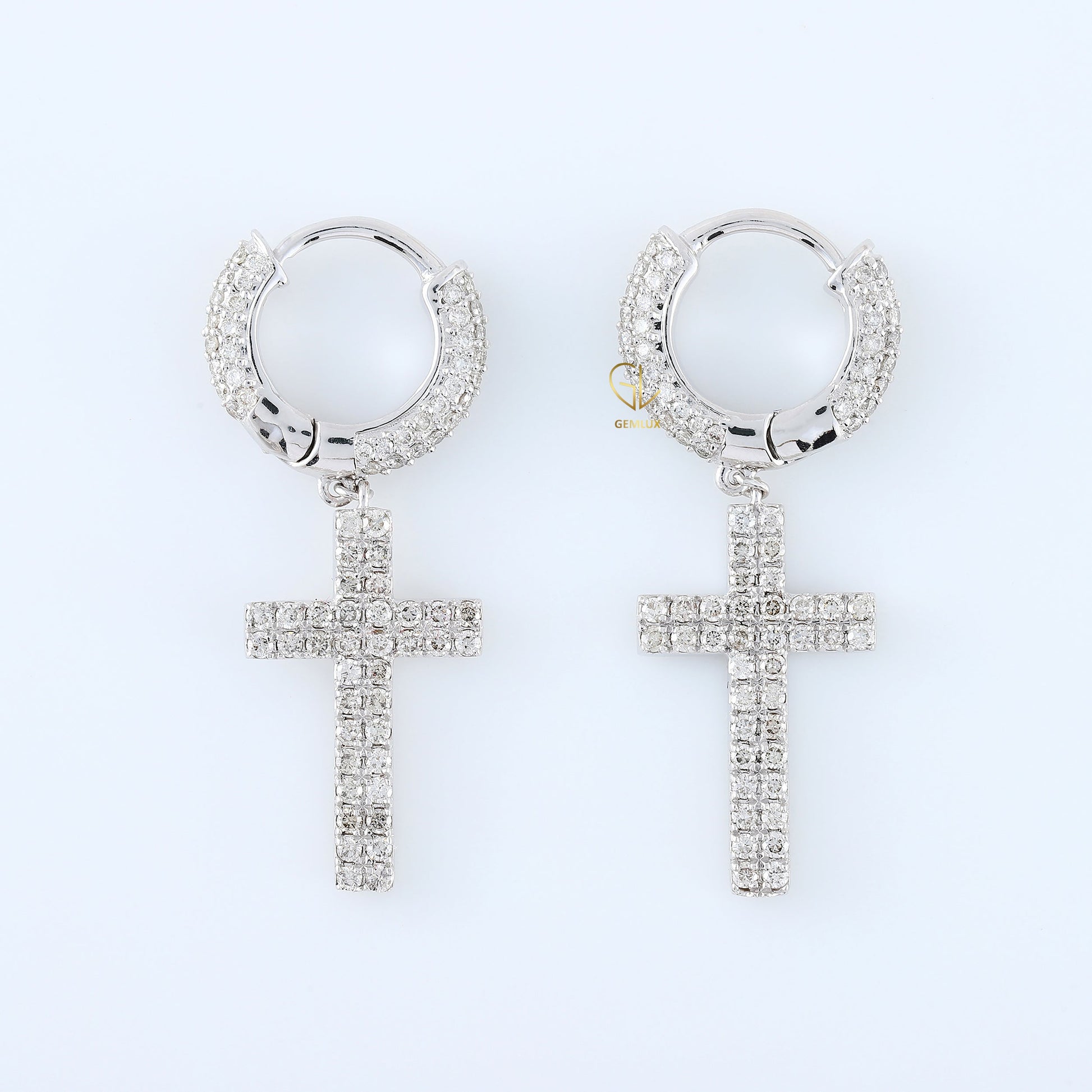 Vintage Style Lab Grown Diamond Cross Hoop Earrings