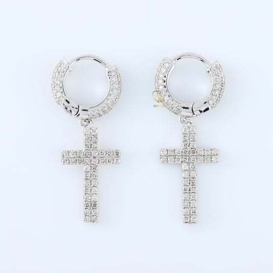 Vintage Style Lab Grown Diamond Cross Hoop Earrings