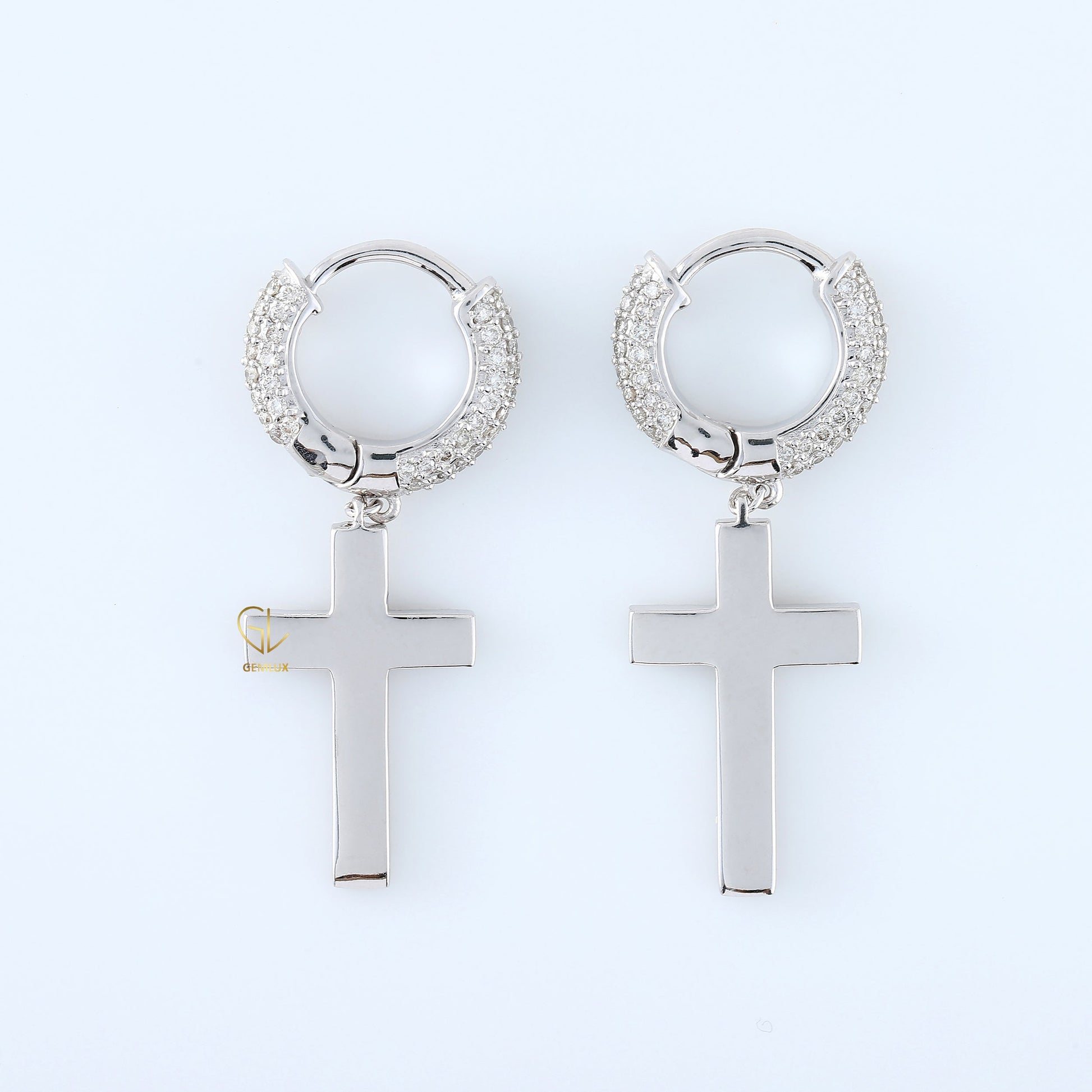 Vintage Style Lab Grown Diamond Cross Hoop Earrings