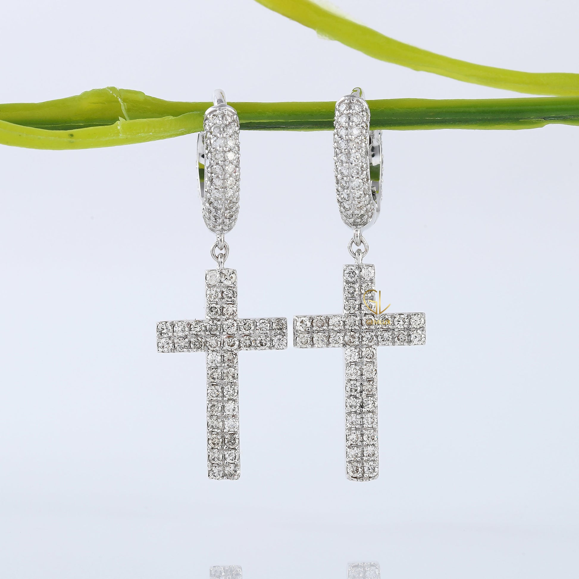 Vintage Style Lab Grown Diamond Cross Hoop Earrings