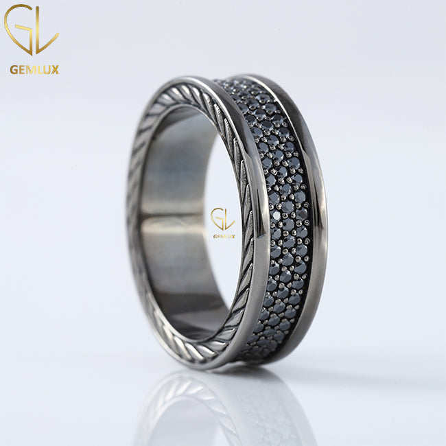 Black Moissanite Diamond Full Eternity Men's Ring