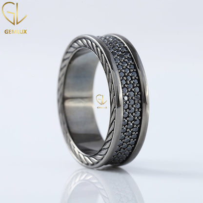 Black Moissanite Diamond Full Eternity Men's Ring