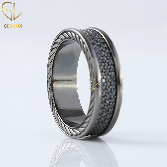 Black Moissanite Diamond Full Eternity Men's Ring