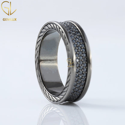 Black Moissanite Diamond Full Eternity Men's Ring