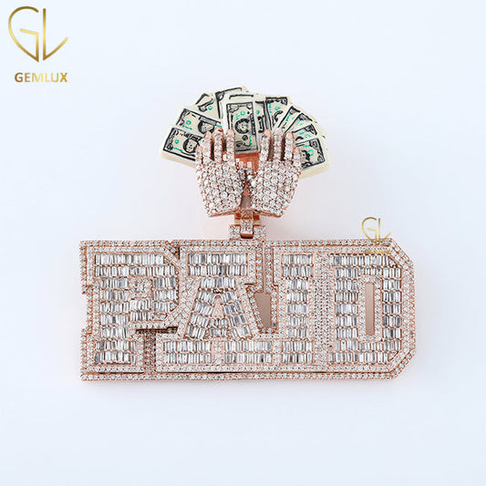 Iced Out Baguette Cut Moissanite Letter With Money Hiphop Pendant