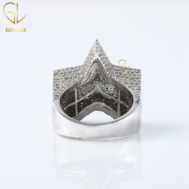 VVS Moissanite Iced Out Star Ring, Solid Gold Hiphop Star Ring For Men