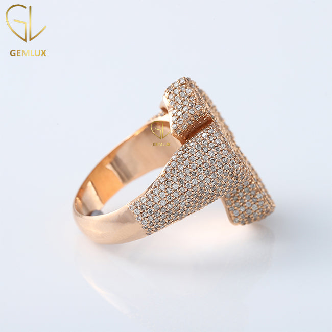 Iced Out Baguette Cut Moissanite Cross Ring, Rose Gold Cross Hiphop Ring For Men