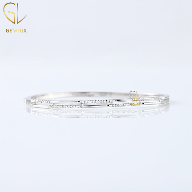 925 Silver Two Row Moissanite Diamond Bangles Bracelet For Women