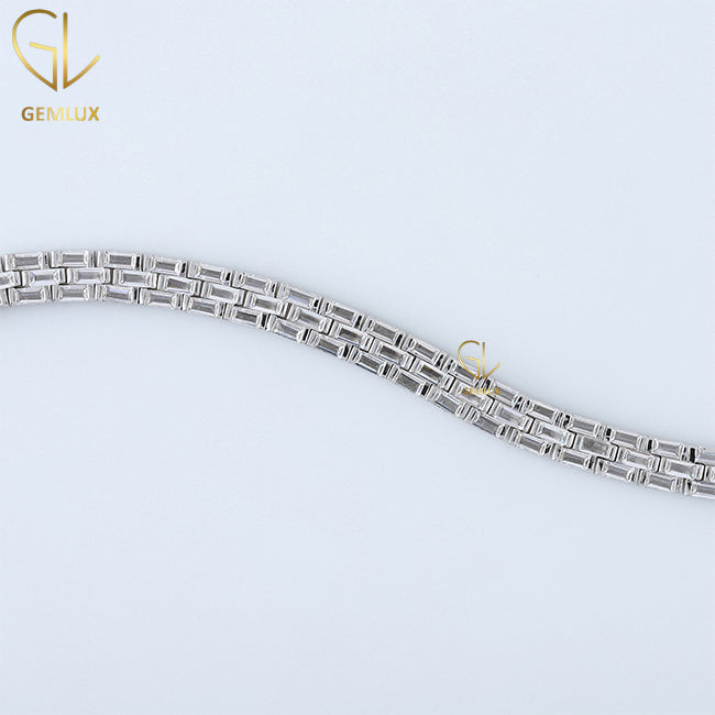 925 Silver Baguette Cut Moissanite Tennis Bracelet