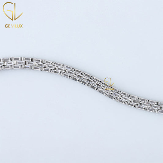 925 Silver Baguette Cut Moissanite Tennis Bracelet