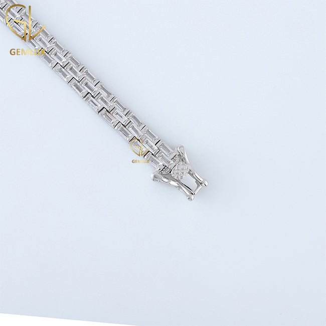 925 Silver Baguette Cut Moissanite Tennis Bracelet