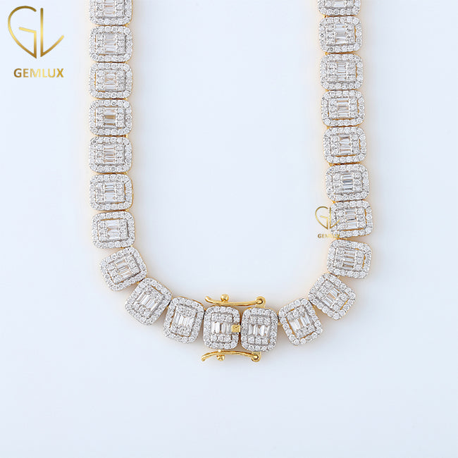 Iced Out Baguette & Round Cut Moissanite Diamond Tennis Chain