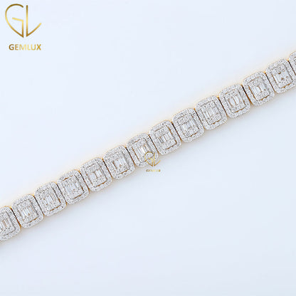 Iced Out Baguette & Round Cut Moissanite Diamond Tennis Chain