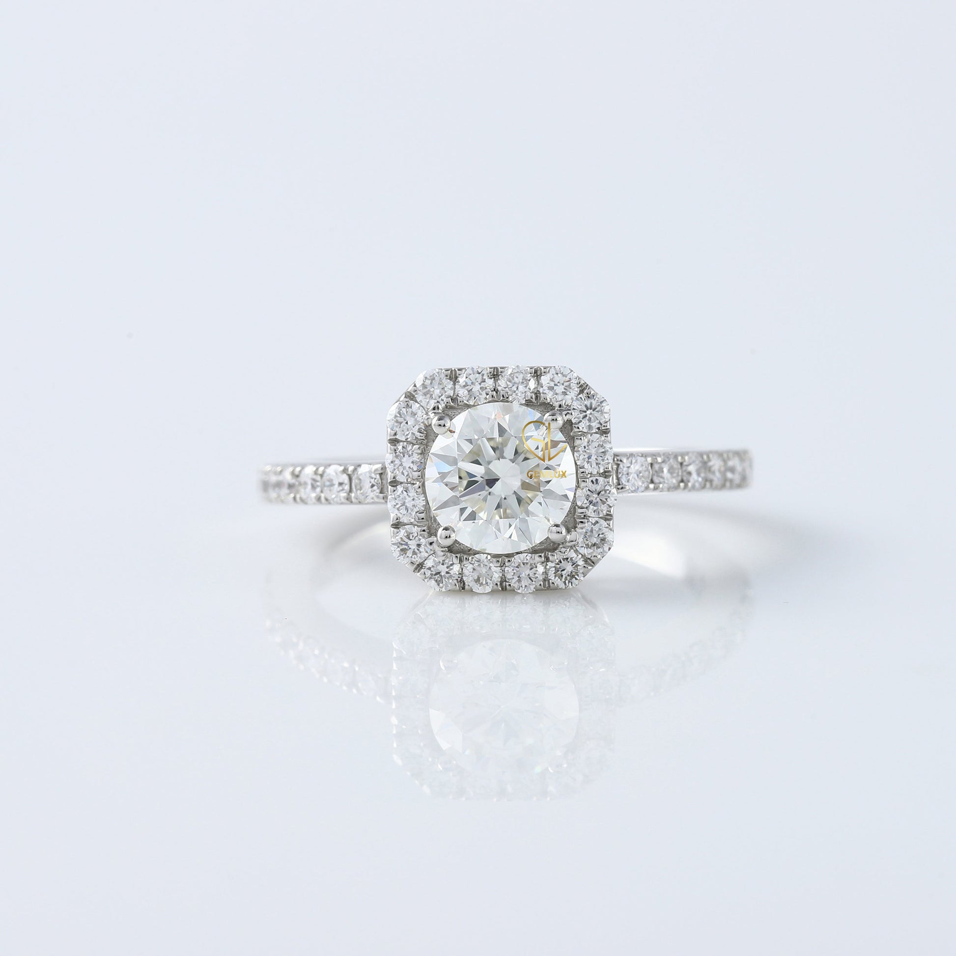 Round Cut Moissanite Diamond Halo Engagement Ring