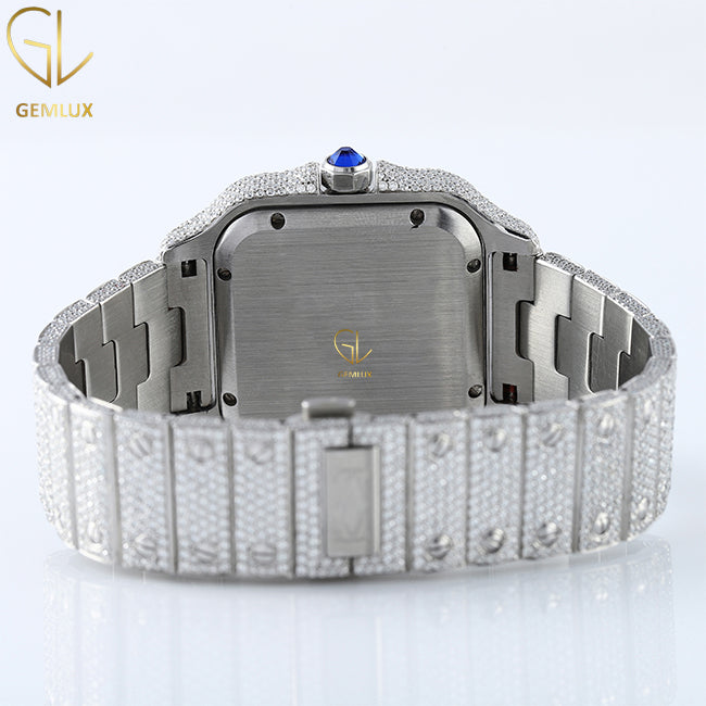 Iced Out VVS Moissanite Diamond Square Dial Date Just Hip Hop Watch