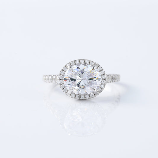 East to West Oval Cut Moissanite Diamond Halo Engagement Ring